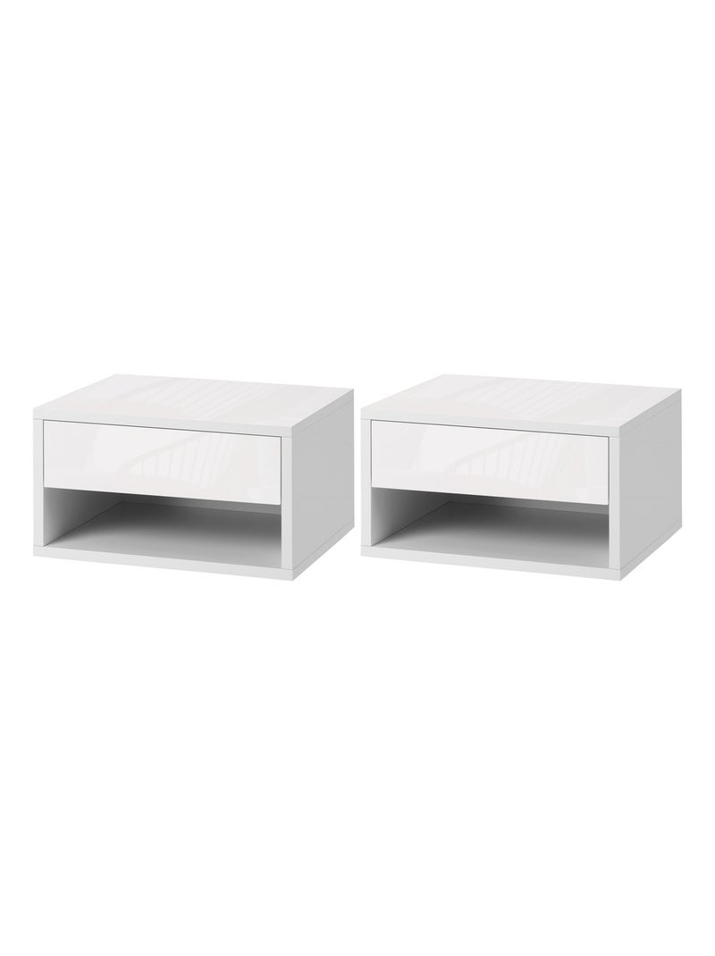 Lot de 2 chevets murales - tiroir, niche, plateau Blanc Blanc - Kiabi