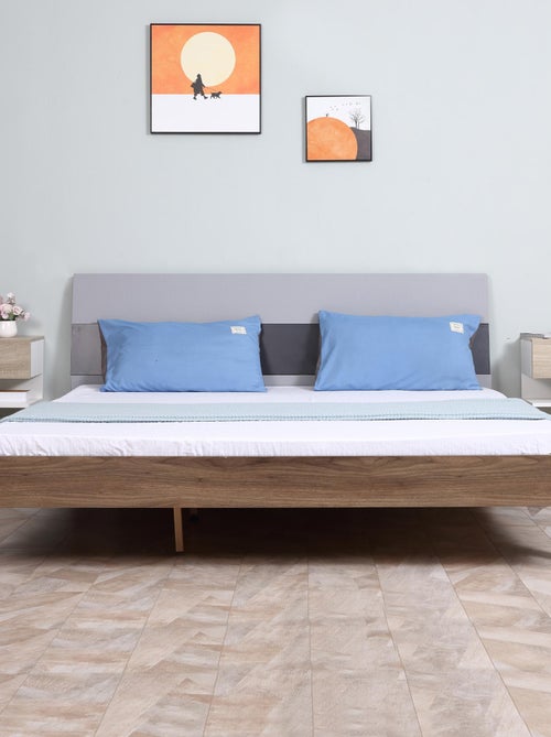 Lot de 2 chevets muraux - tiroir coulissant, étagère, plateau - blanc aspect chêne clair - Kiabi