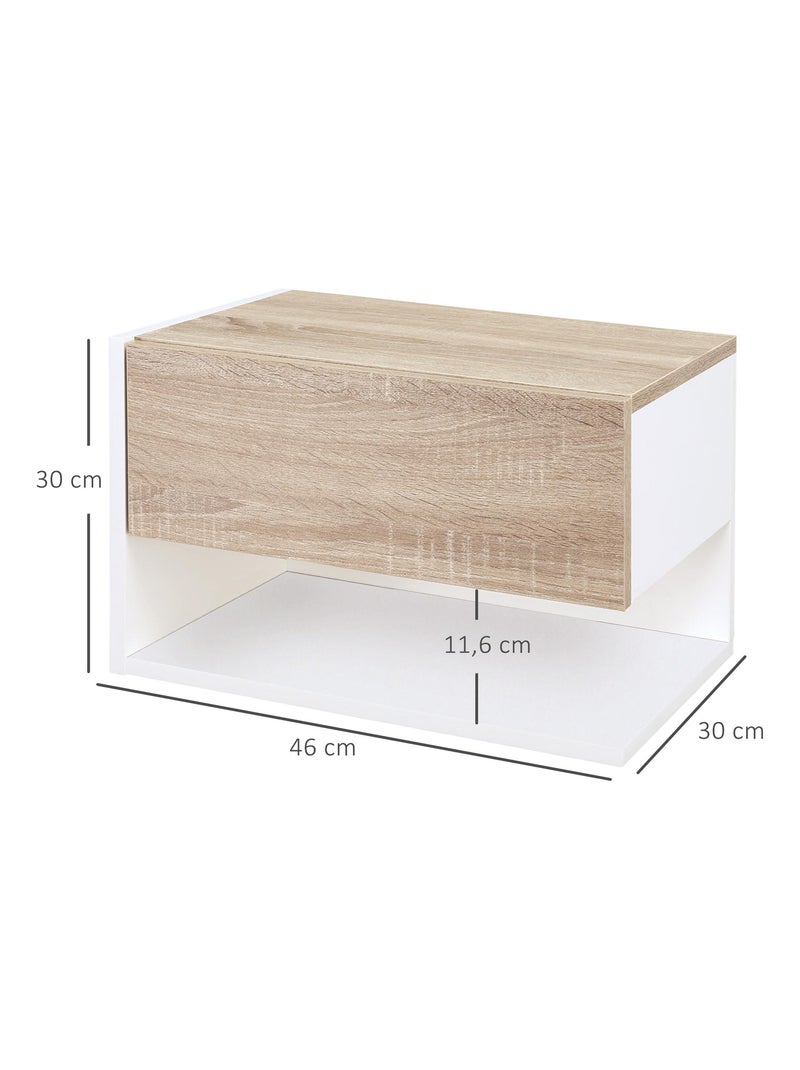 Lot de 2 chevets muraux - tiroir coulissant, étagère, plateau - blanc aspect chêne clair Beige - Kiabi