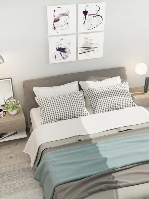 Lot de 2 chevets muraux - tiroir coulissant, étagère, plateau - blanc aspect chêne clair - Kiabi