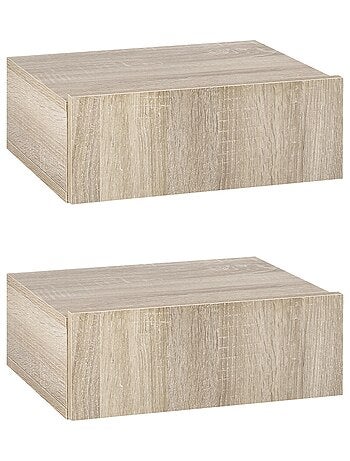Lot de 2 chevets muraux - tiroir coulissant, plateau - aspect bois