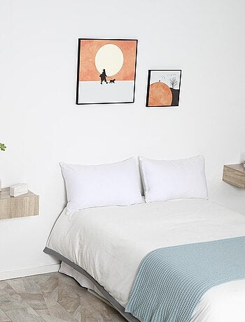 Lot de 2 chevets muraux - tiroir coulissant, plateau - aspect bois