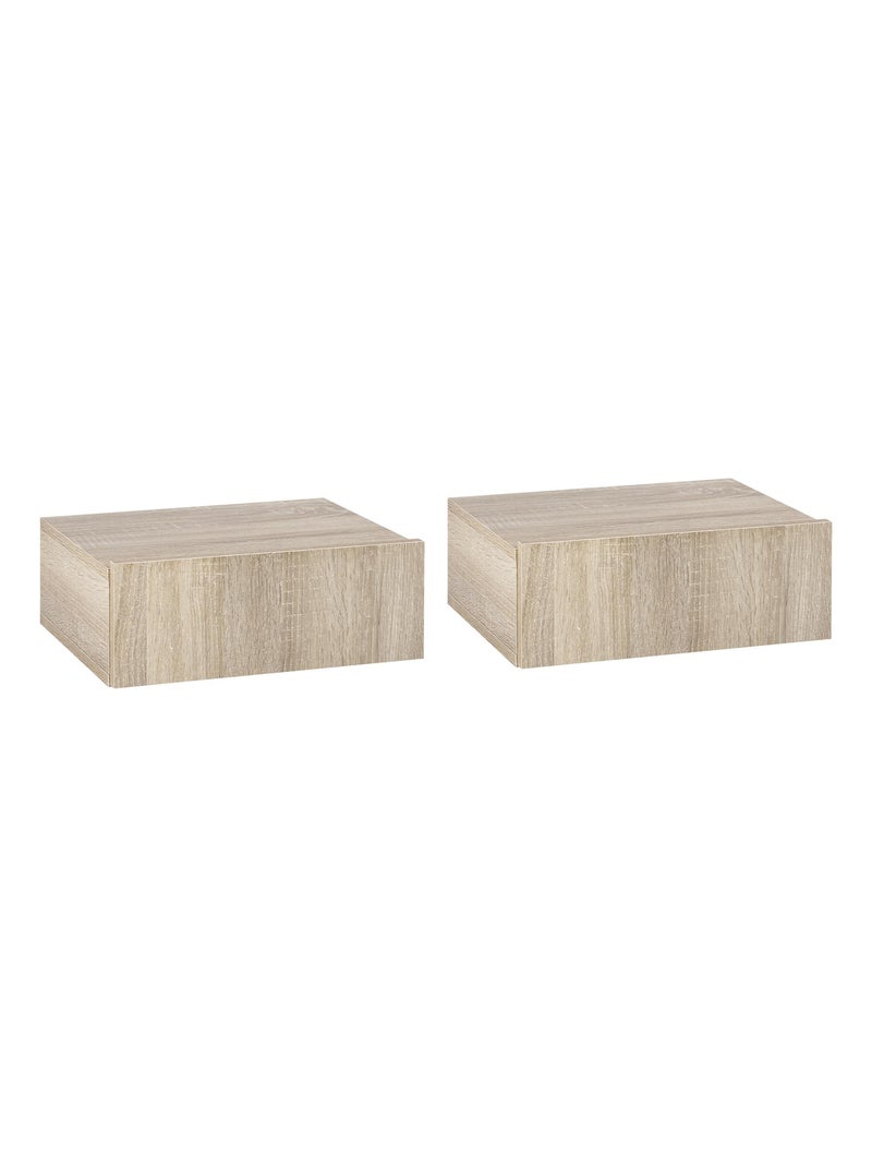 Lot de 2 chevets muraux - tiroir coulissant, plateau - aspect bois Beige - Kiabi