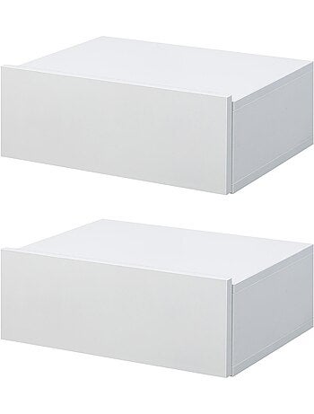 Lot de 2 chevets muraux - tiroir coulissant, plateau - aspect bois