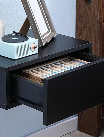 Lot de 2 chevets muraux - tiroir coulissant, plateau - aspect bois