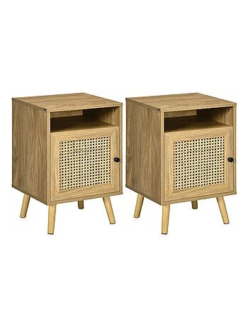 Lot de 2 chevets style bohème - placard, niche - aspect bois manguier rotin