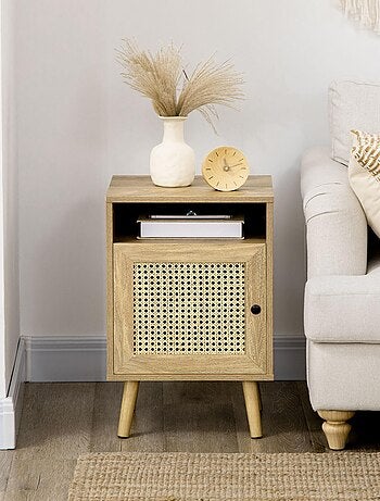 Lot de 2 chevets style bohème - placard, niche - aspect bois manguier rotin