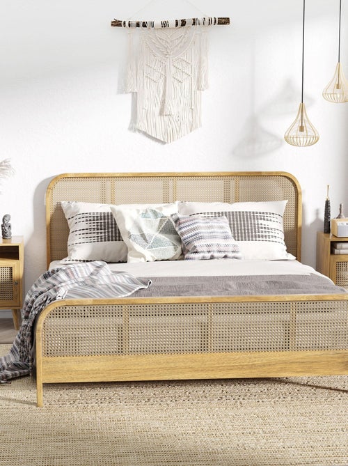 Lot de 2 chevets style bohème - placard, niche - aspect bois manguier rotin - Kiabi