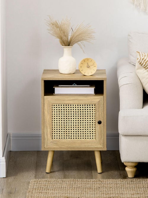 Lot de 2 chevets style bohème - placard, niche - aspect bois manguier rotin - Kiabi