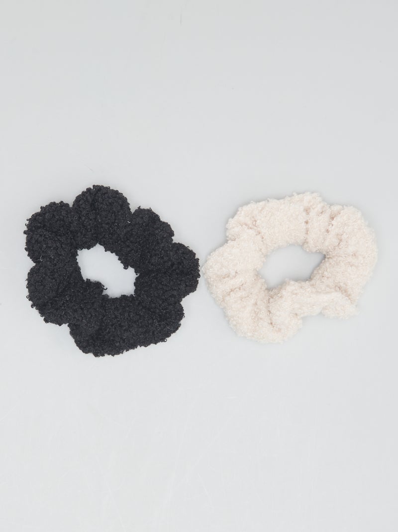 Lot de 2 chouchous effet moutonné Noir/beige - Kiabi