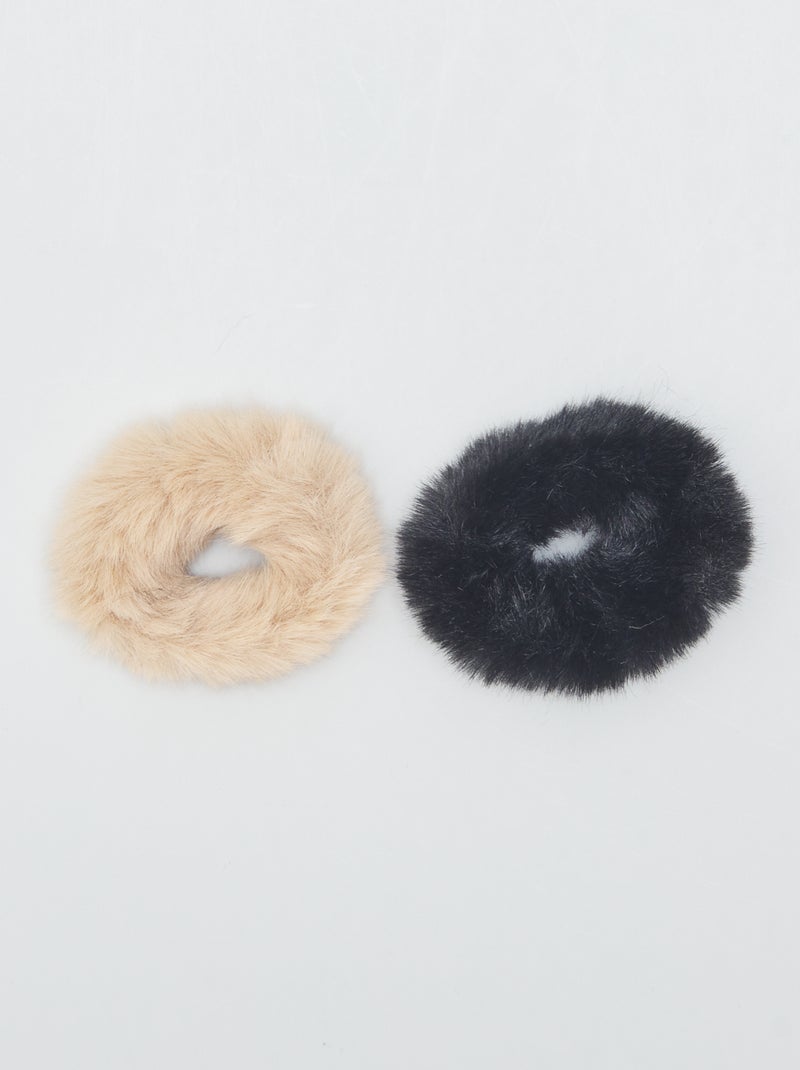 Lot de 2 chouchous en fausse fourrure Noir/beige - Kiabi
