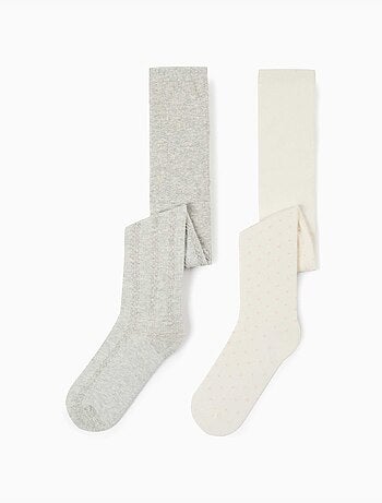 Lot de 2 collants à pois/maille torsadée