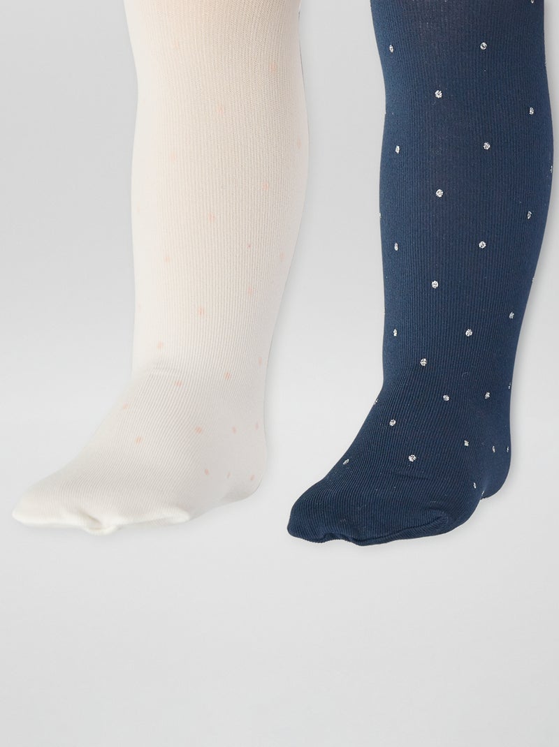 Lot de 2 collants avec plumetis Blanc/bleu marine - Kiabi