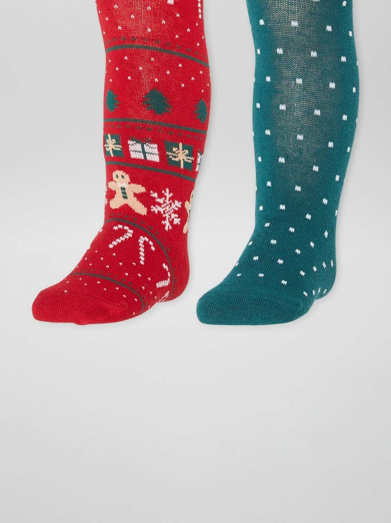 Lot de 2 collants chauds Rouge Noël - Kiabi