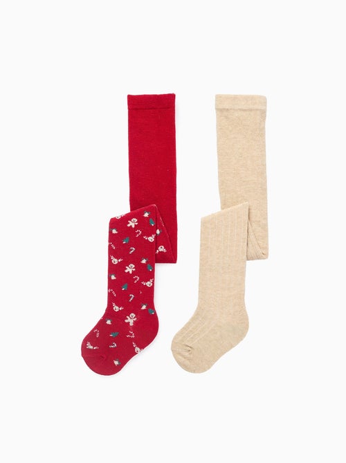 Lot de 2 collants côtelés/à motif - Kiabi