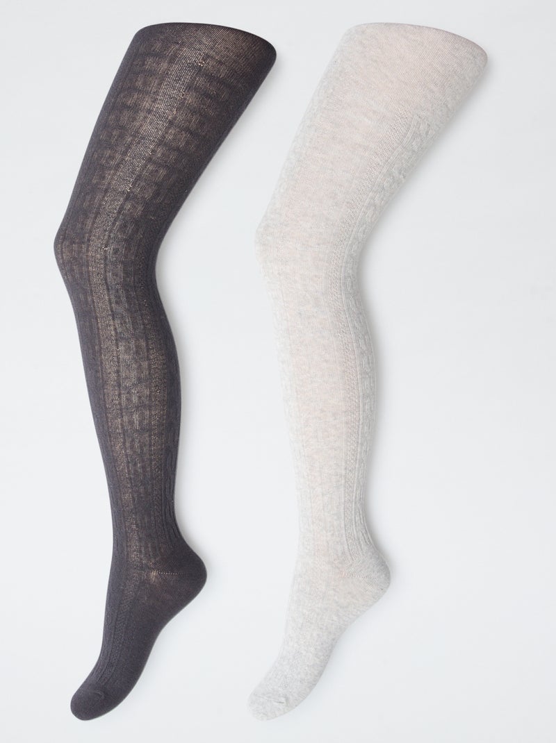 Lot de 2 collants en coton Gris - Kiabi