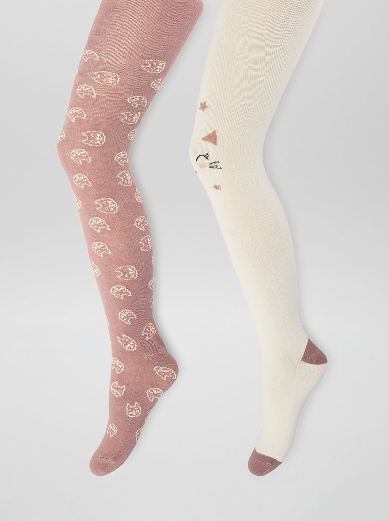 Lot de 2 collants en maille fantaisie Blanc/rose - Kiabi