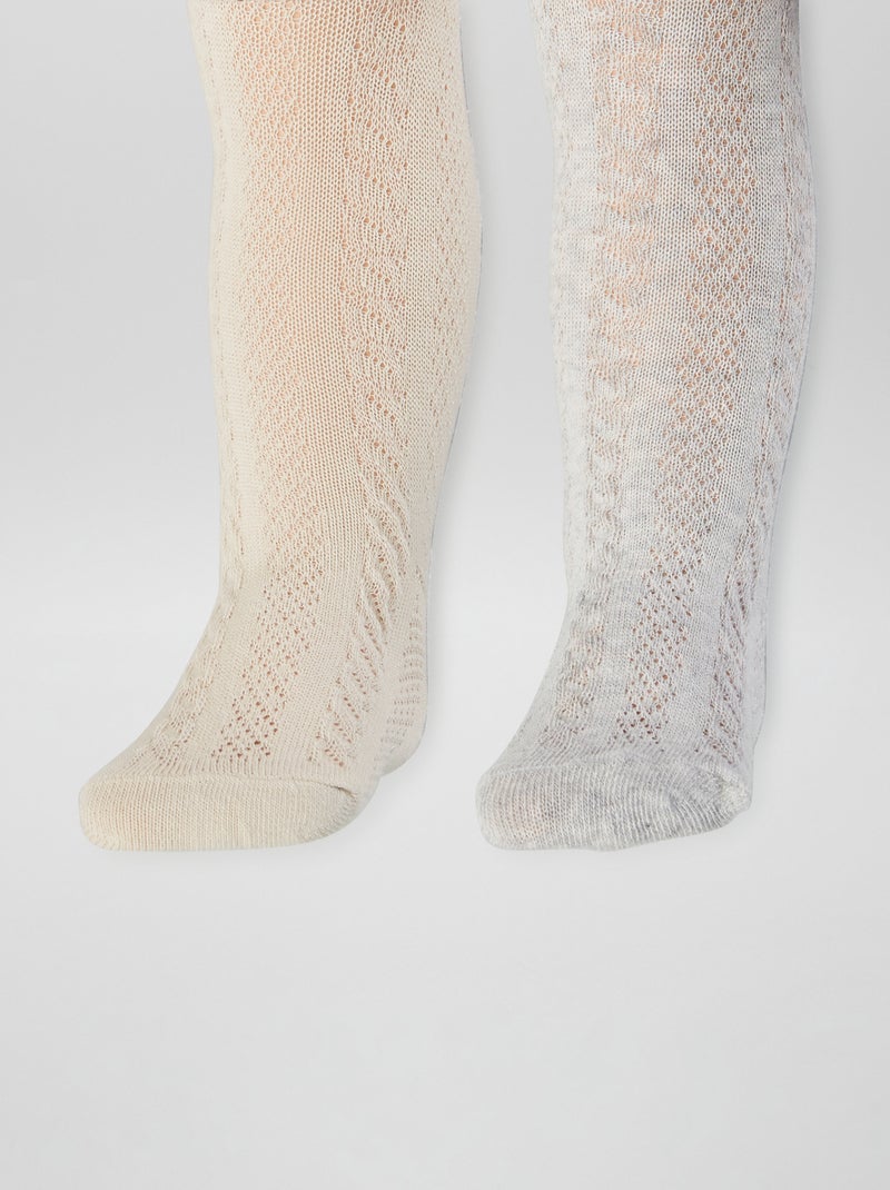 Lot de 2 collants en maille fantaisie Gris/beige - Kiabi