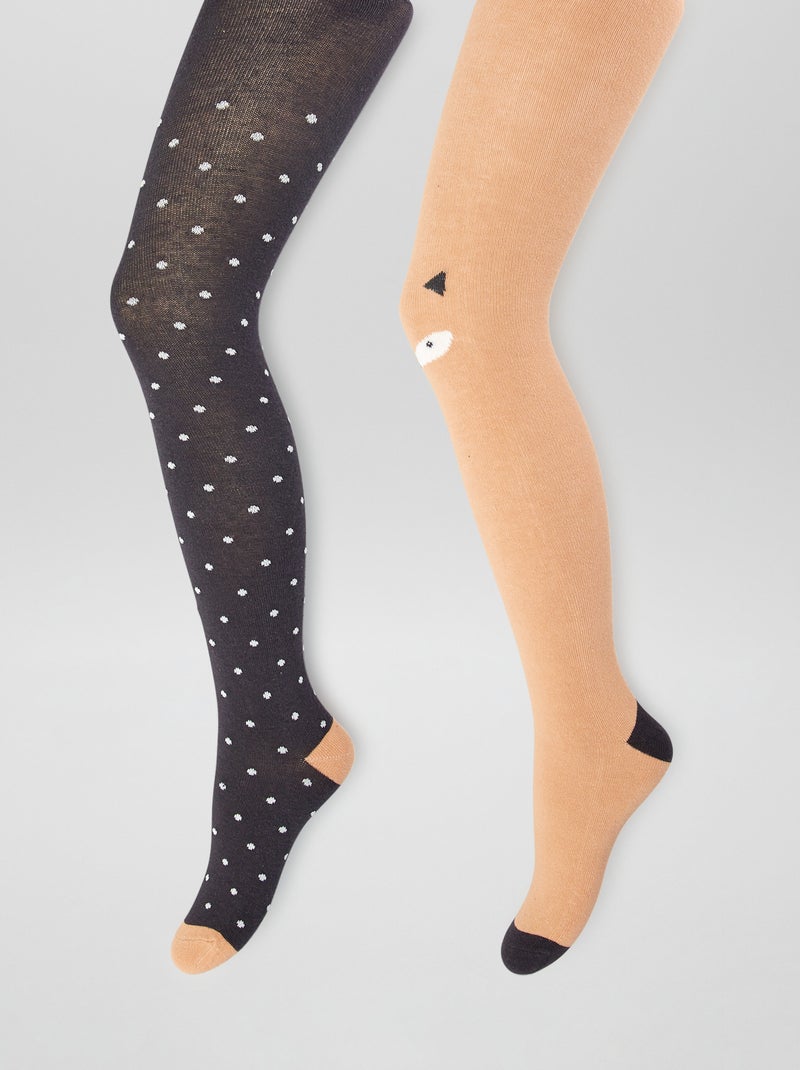 Lot de 2 collants en maille fantaisie Marron/gris - Kiabi
