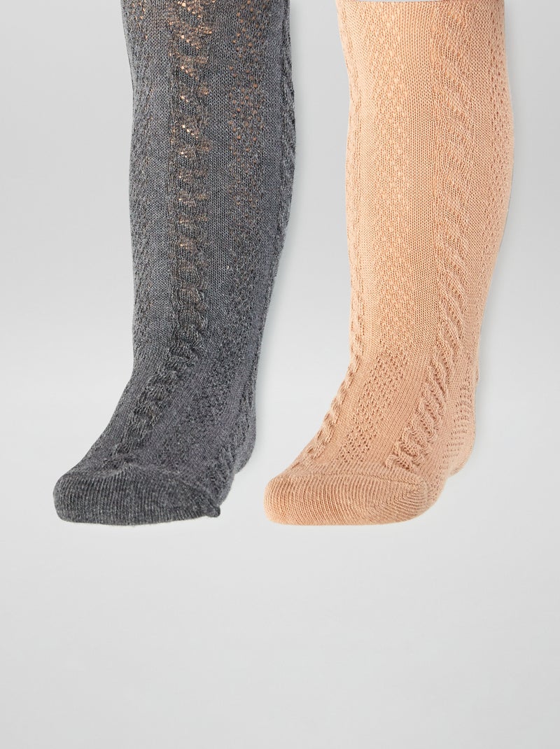 Lot de 2 collants en maille fantaisie Rose/gris - Kiabi