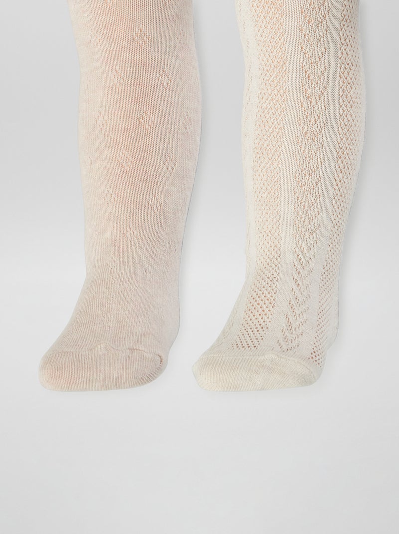 Lot de 2 collants en maille torsadée Ecru/violet - Kiabi