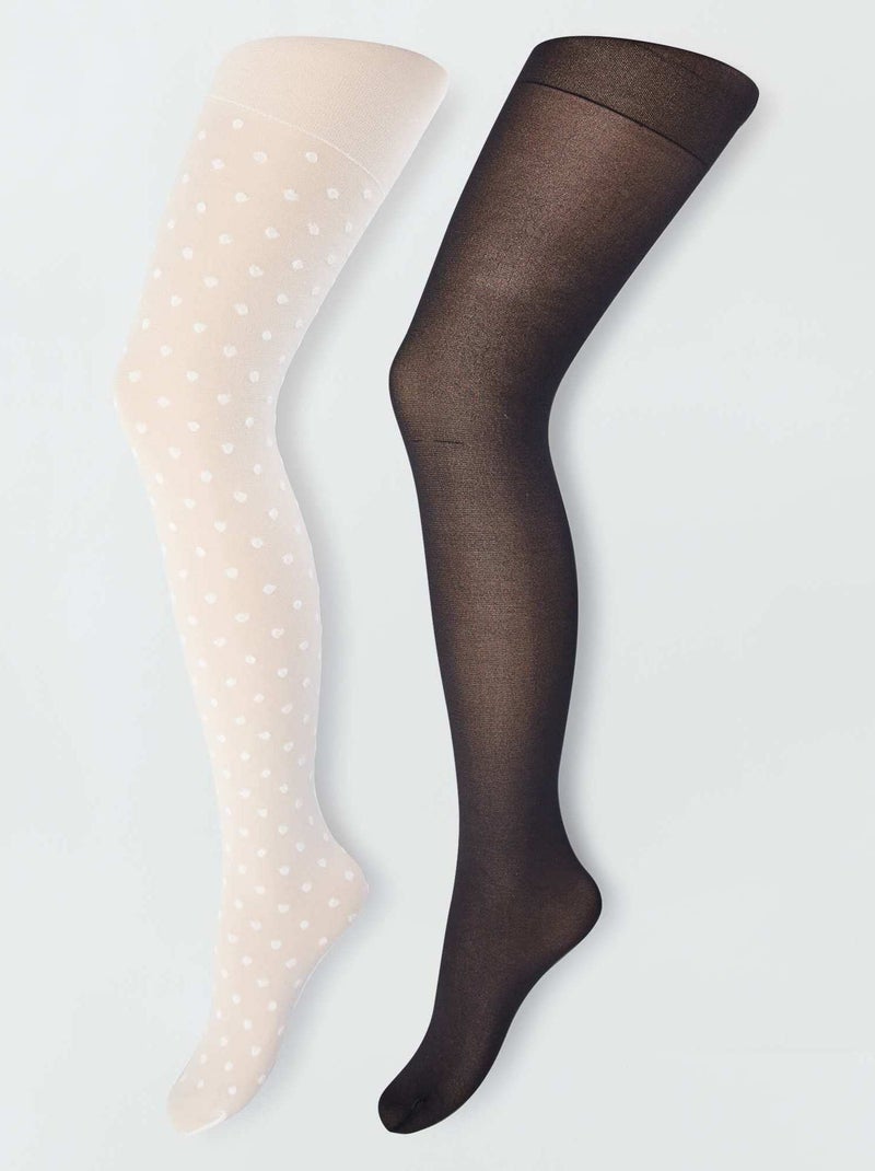 Lot de 2 collants maille fantaisie Blanc/Noir - Kiabi