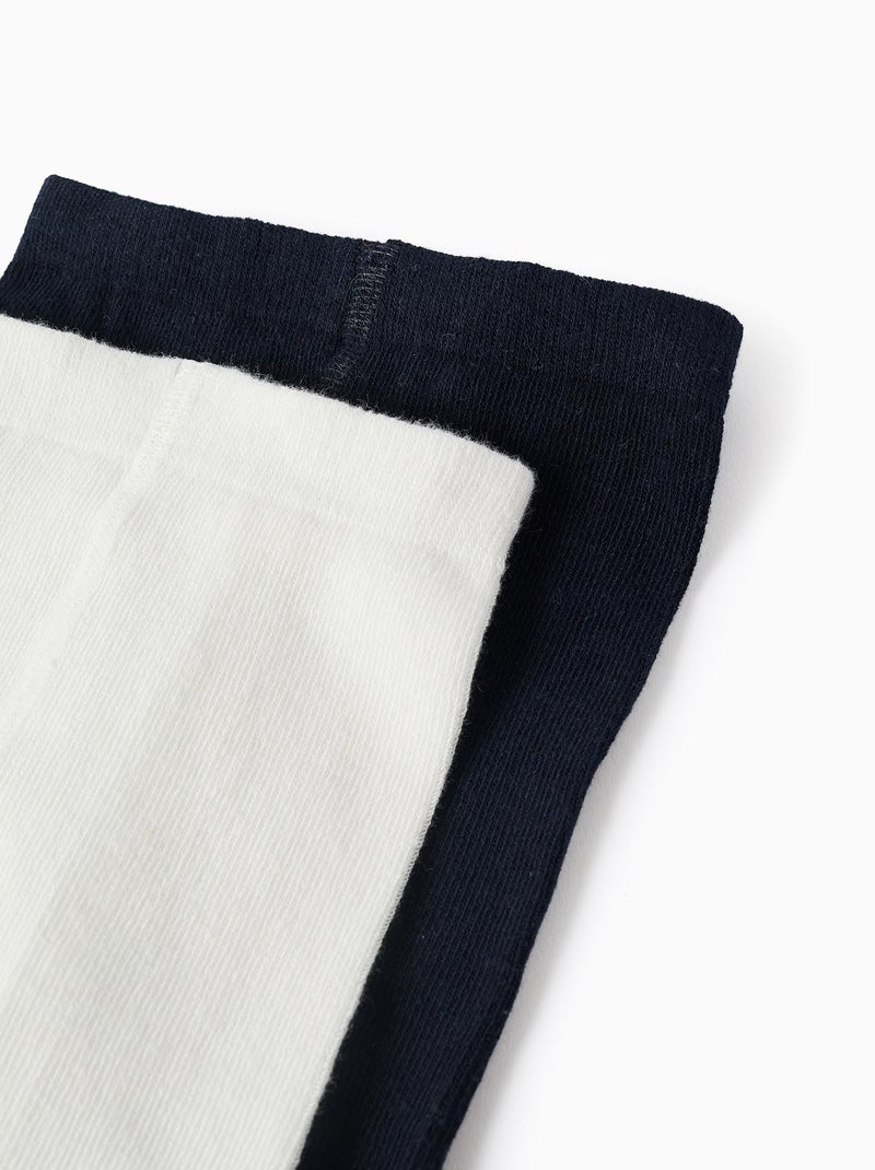 Lot de 2 collants unis/à motif Bleu marine - Kiabi