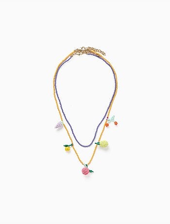 Lot de 2 colliers de perles avec pendentifs en forme de fruits