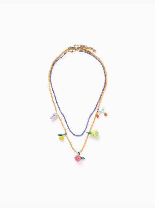 Lot de 2 colliers de perles avec pendentifs en forme de fruits - Kiabi