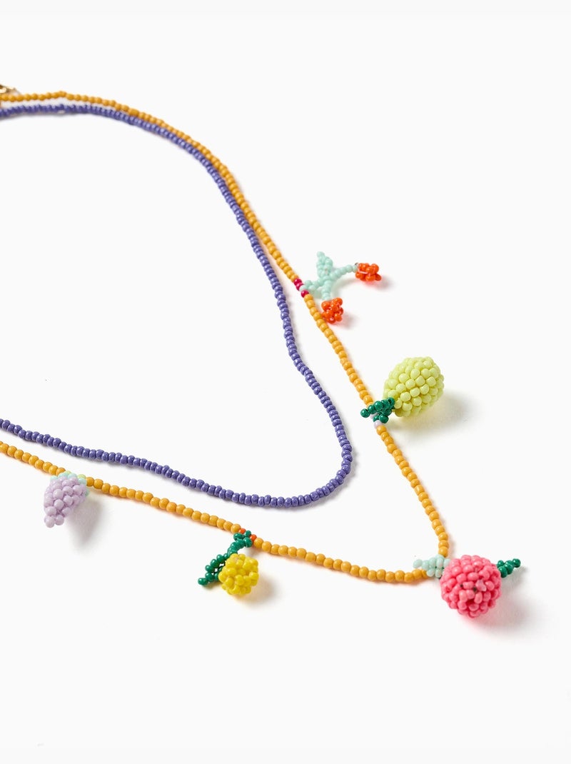 Lot de 2 colliers de perles avec pendentifs en forme de fruits Jaune / Violet - Kiabi