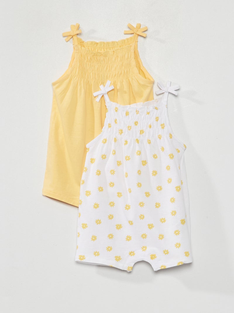 Lot de 2 combishorts smockées Blanc/jaune - Kiabi