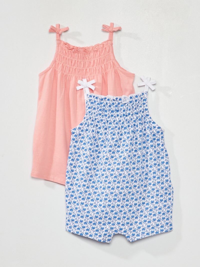 Lot de 2 combishorts smockées Bleu/rose - Kiabi