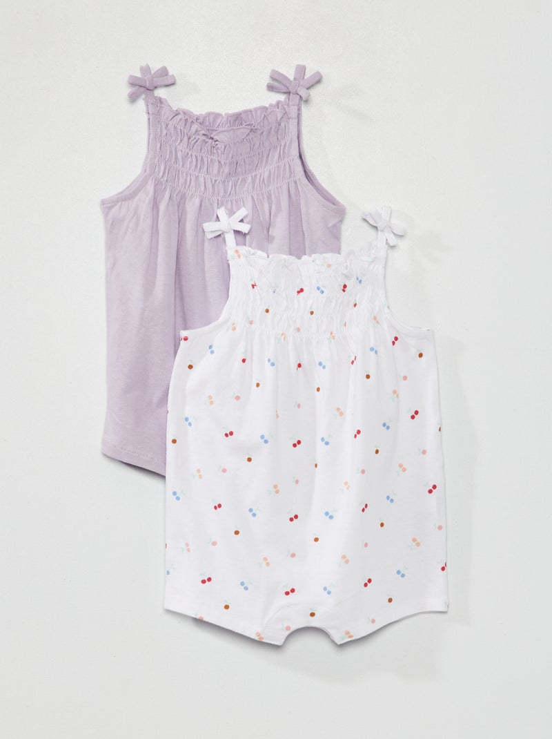 Lot de 2 combishorts smockées Violet/blanc - Kiabi