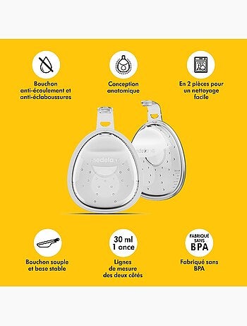 Lot de 2 Coupelles recueil lait maternel MEDELA - Coquilles d'Allaitement Discrètes en Silicone sans