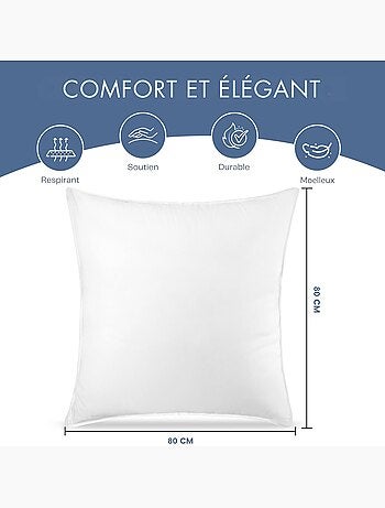 Lot de 2 Coussin décoration Blancs, Fibres Creuses Moelleuses, pour Canapé, Lit