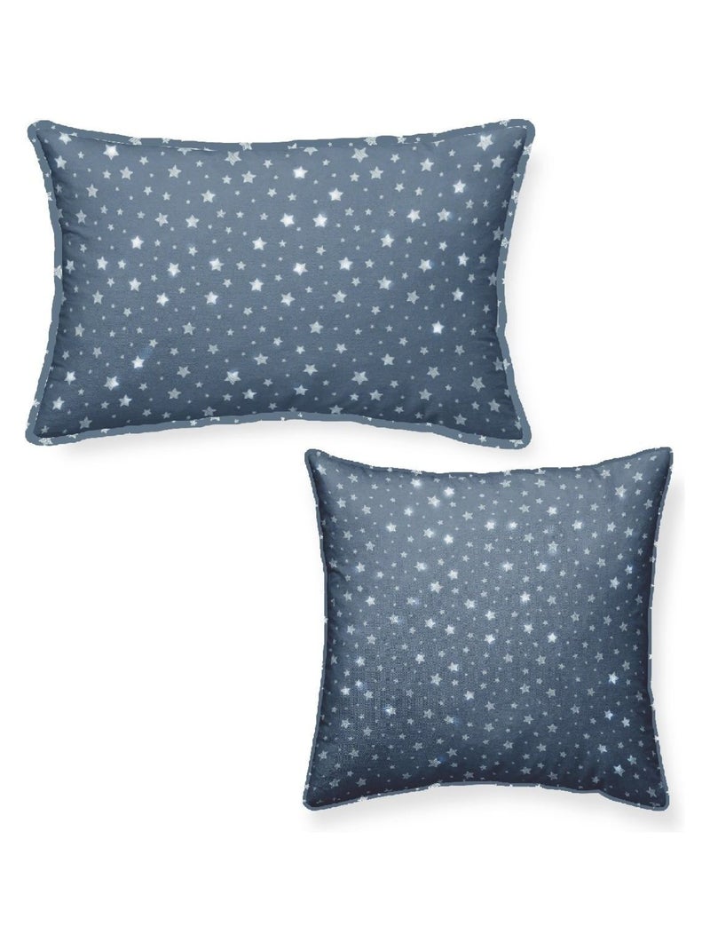 Lot de 2 Coussins décoration coton imprimé étoiles STELLA Bleu - Kiabi