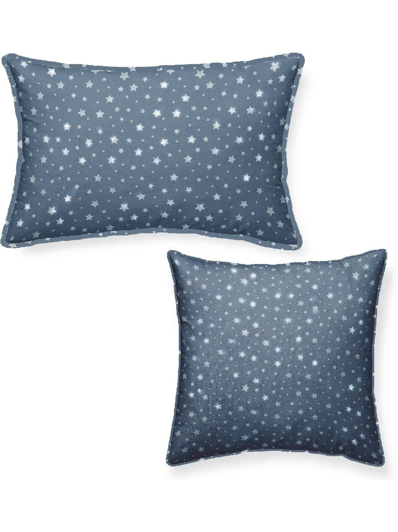 Lot de 2 Coussins décoration coton imprimé étoiles STELLA Bleu - Kiabi
