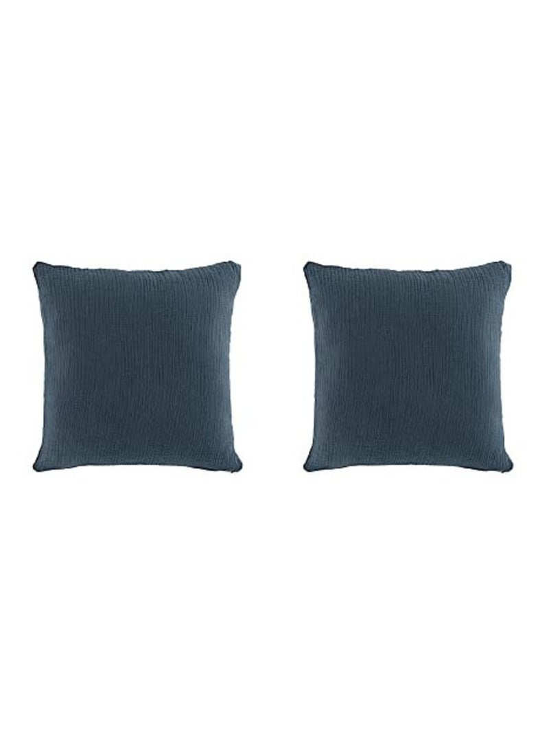 Lot de 2 Coussins déhoussable 40x40cm Gaze de Coton uni Angelia ( Marine) Bleu - Kiabi