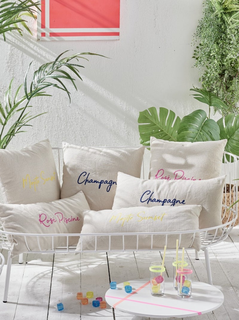 Lot de 2 coussins déhoussables brodés SUMMER Rose - Kiabi