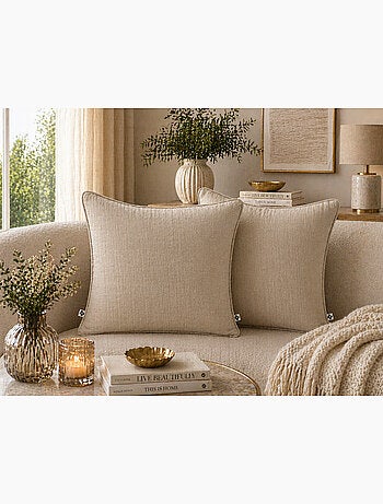 Lot de 2 coussins – Gaze de coton -Déhoussables zip – Passepoil