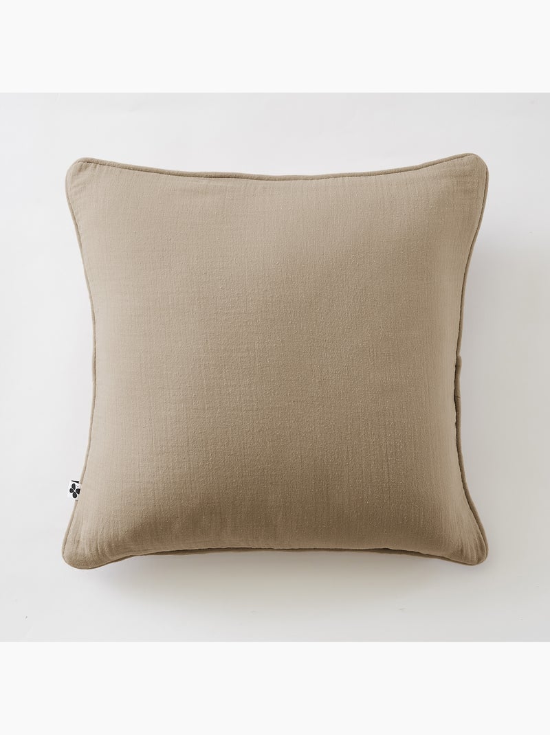 Lot de 2 coussins – Gaze de coton -Déhoussables zip – Passepoil Beige foncé - Kiabi