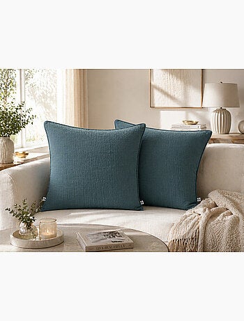 Lot de 2 coussins – Gaze de coton -Déhoussables zip – Passepoil