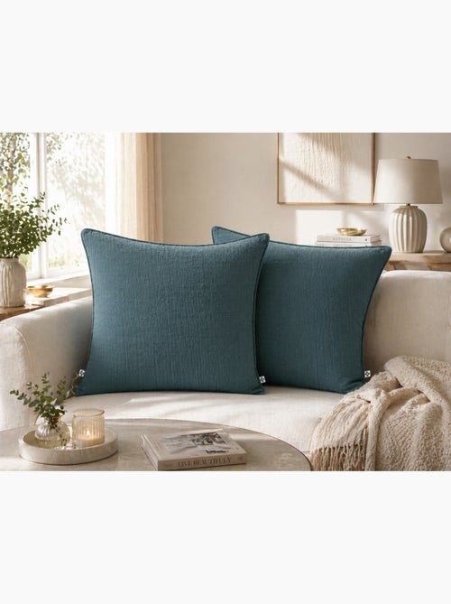 Lot de 2 coussins – Gaze de coton -Déhoussables zip – Passepoil - Kiabi