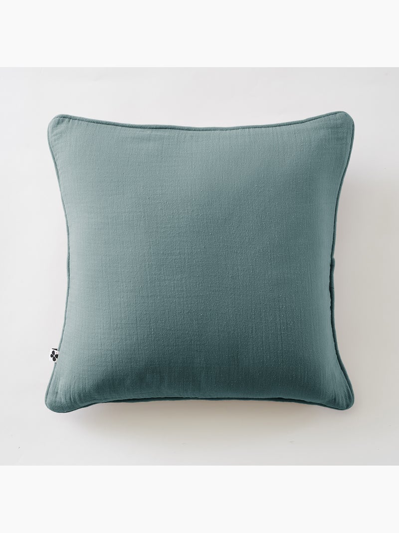 Lot de 2 coussins – Gaze de coton -Déhoussables zip – Passepoil Bleu canard - Kiabi