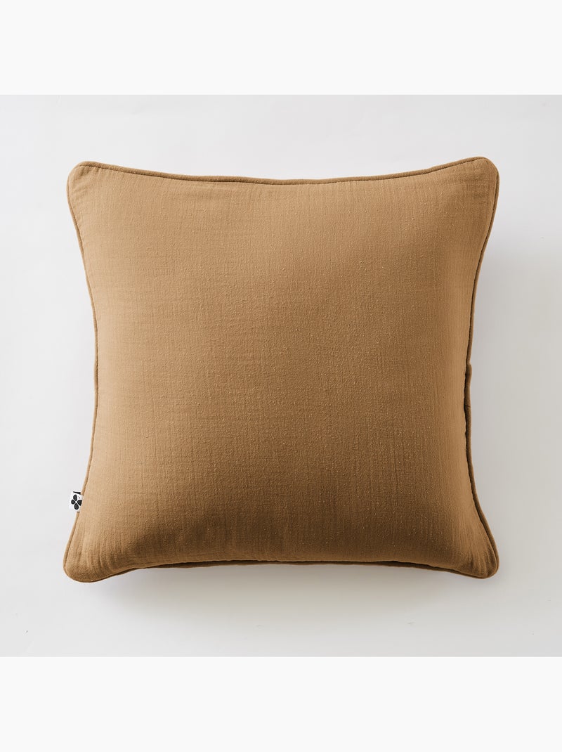 Lot de 2 coussins – Gaze de coton -Déhoussables zip – Passepoil Camel - Kiabi