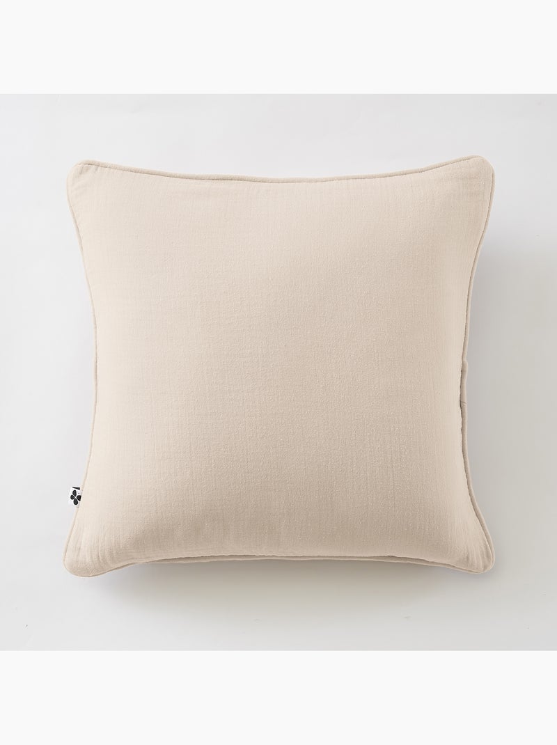 Lot de 2 coussins – Gaze de coton -Déhoussables zip – Passepoil Ecru/Sable - Kiabi