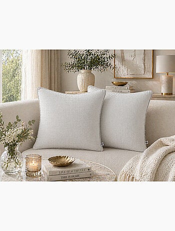 Lot de 2 coussins – Gaze de coton -Déhoussables zip – Passepoil