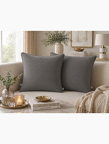 Lot de 2 coussins – Gaze de coton -Déhoussables zip – Passepoil