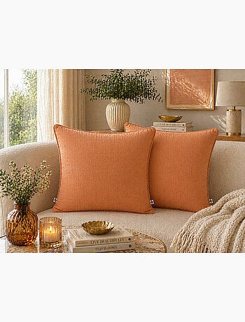 Lot de 2 coussins – Gaze de coton -Déhoussables zip – Passepoil