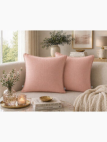 Lot de 2 coussins – Gaze de coton -Déhoussables zip – Passepoil